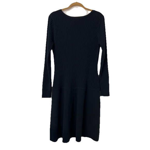 Sundance Tierney Merino Wool Sweater Drop Waist Ribbed Midi Dress Black Large - Picture 3 of 5